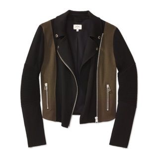 Wilfred Aritzia Montesson Moto Jacket with Zipper Details Black and Olive Green
